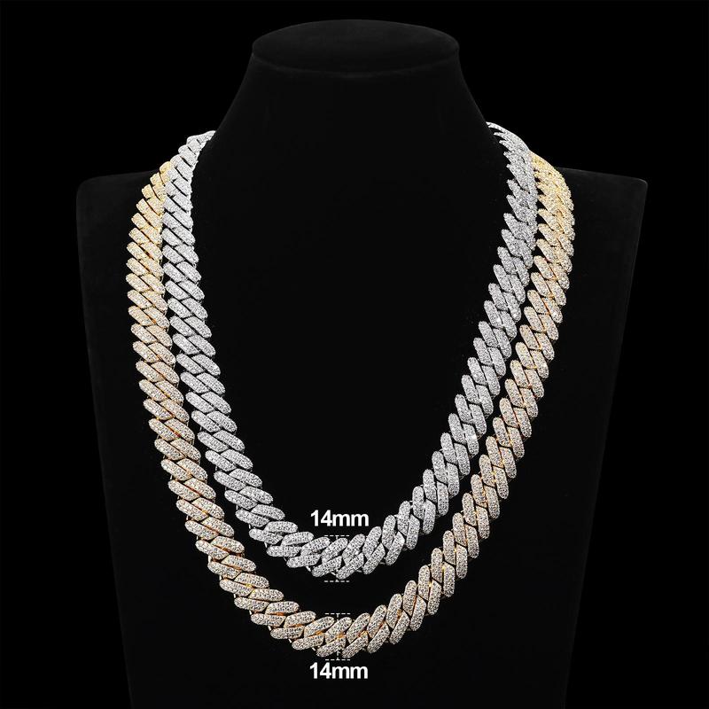 【#CZP397】Shining Cuban Chain Fashion Trend Square Necklace Miami Cuban Chain Ice Out Men's Hip Hop Rap Fashion Necklace Sparkling 14mm Width  FallFreshness