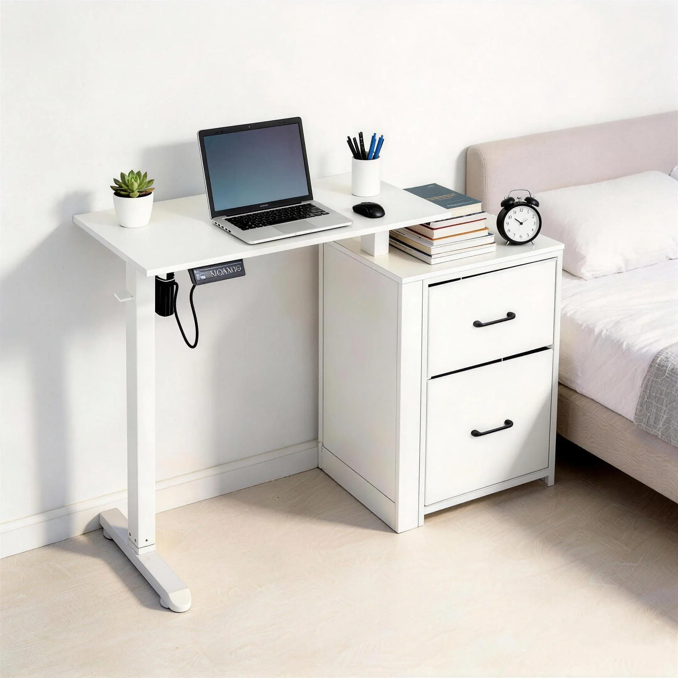 Electric Height Adjustable Standing Desk, Ergonomic Home Office Desk with Dual Storage Drawers, Size for Small Spaces,Sit Stand Computer Desk With Hook