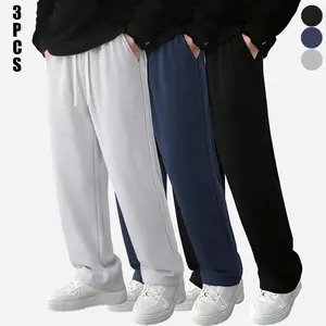 Men’s regular-fit solid-color athletic pants with an elastic drawstring waist; spring/summer casual pocketed long pants for everyday wear; three-piece casual sports set. Lightweight Sweatpants Men's Wide Leg Comfort Stretch Breathable Jogger SpringStateme
