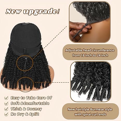 [V-Part WIG] Hot Star Burmese Curly V Part Wigs With Invisible Strap Drawstring 100% Human Virgin Hair Body Wave Glueless Wig Curly Wigs Natural Black