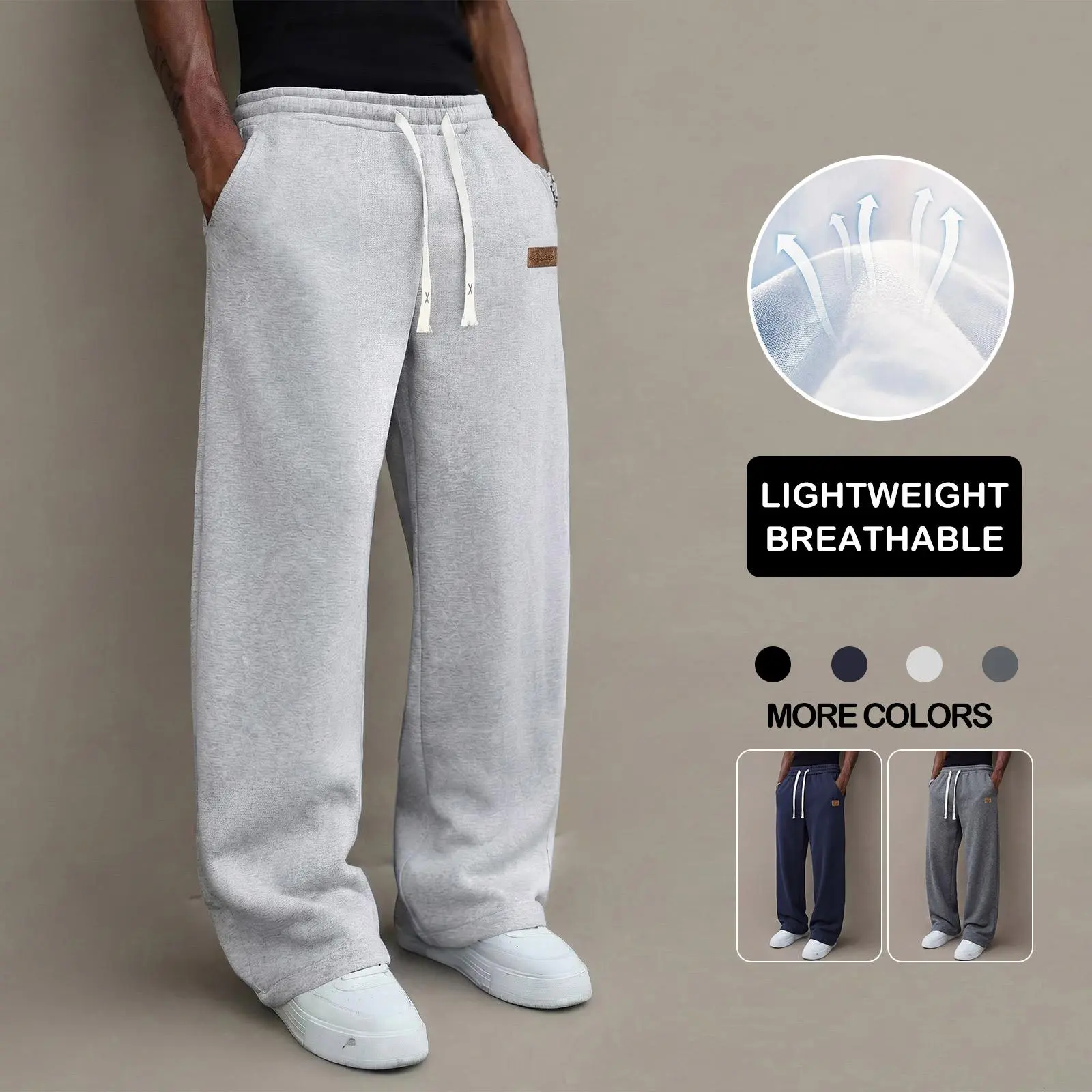 Men’s casual pants for summer, cotton blend, stretchy and comfortable athletic casual long pants, lightweight for summer, loose straight fit, suitable for everyday wear and commuting, drawstring design, versatile casual sweatpants, minimalist men’s casual