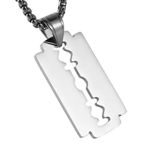 semi  colon  necklace Punk Necklaces Stainless Steel Mens Stainless Steel Razor Blade Model Dog Tag Pendant Hip Hop Punk Rock Necklace
