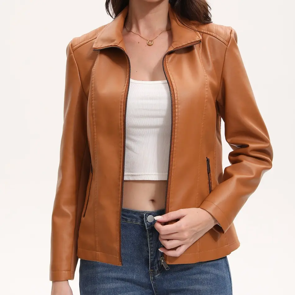 Women's Faux Leather Biker Jacket, Slim Fit All Seasons Statement Coat for Streetwear, Plus Sizes Available, Tops, Garments, Style, Coats campingessentials, Fashion Apparel, Casual, Long Sleeve, Piece, Classic, Chic, Outerwear, Plain, Basic, Essential, Ri