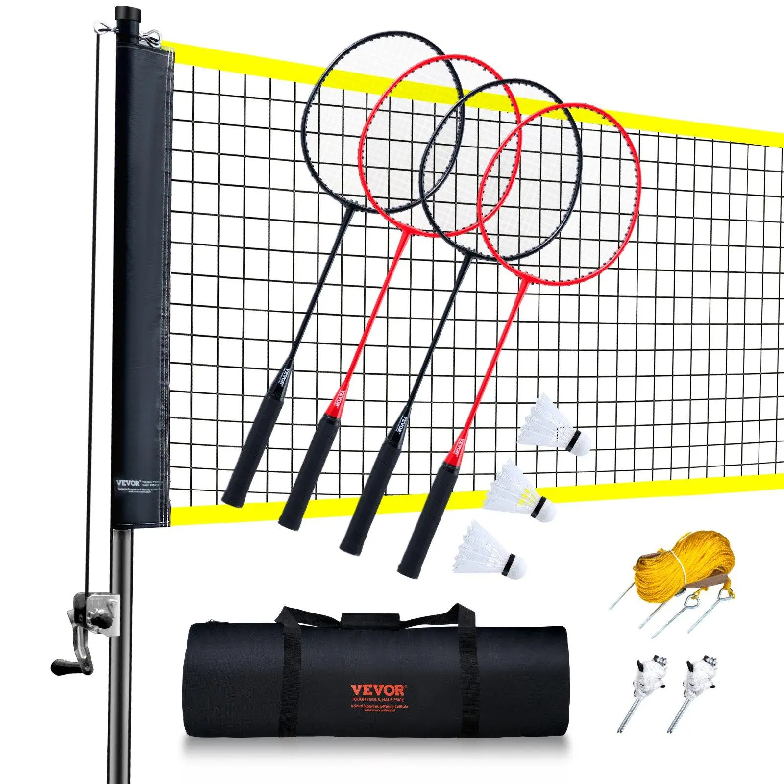 VEVOR Badminton Net Set,  Outdoor Backyard Beach Park Badminton Net, Portable Badminton Equipment Set, Adults Kids Badminton Net with Poles, Carrying Bag, 4 Iron Rackets, and 3 Nylon Shuttlecocks