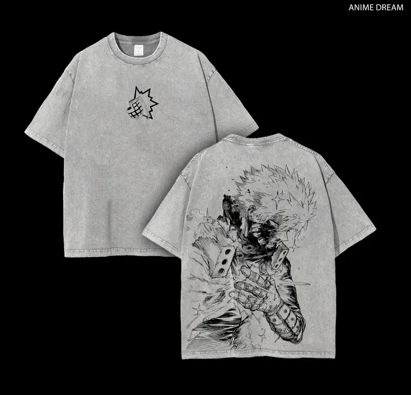 Katsuki Bakugo My Hero Academia Anime Of The Year - Anime Award 2026 Winner - Anime Double Printed Vintage Washed Tee Unisex Oversize Anime Manga Washed Heavyweight Cotton T-shirt Clothes Menswear