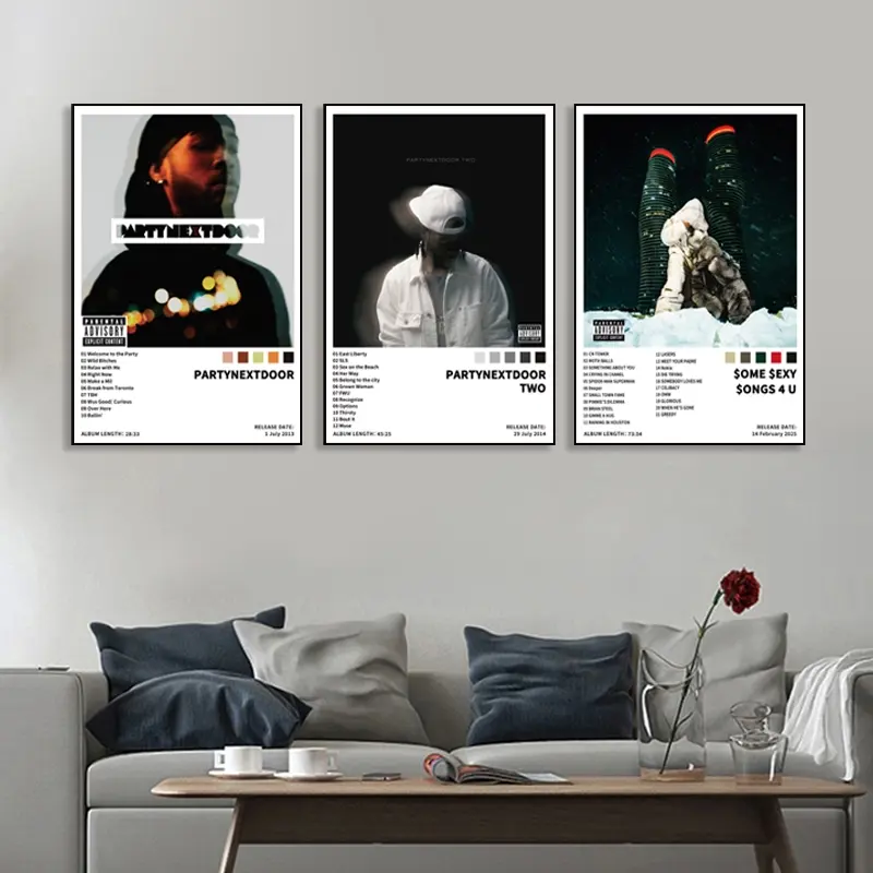 3-piece PARTYNEXTDOOR TWO/$ome $exy $ongs 4 U music album canvas poster set, Print Design, hip-hop style, R&B pop music style, a gift for music fans, Modern Home Decoration, Music Wall Art, living room, bedroom, office, cafe, frameless