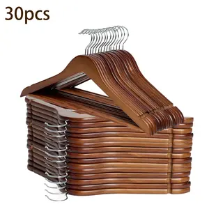 BePatio 17.32in" Soild Wooden Coat Hangers,10~30 Pack Clothes Hangers ,Natural Wood Suit Hangers with Non Slip Pant Bar & 360 Degree Rotatable Hook ,Clothes Hangers for Shirts, Jackets, Dress, Pant, Perfect for your closet.