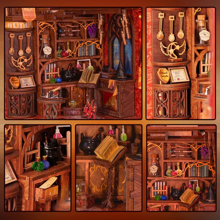 CUTEBEE Flame Common Room Black Friday DIY 3D Book Nook Kit  Miniature Magic House Dollhouse with LED Light Handmade Creative Toy for Teens and Adults Holiday Christmas Gift Bookshelf Decor