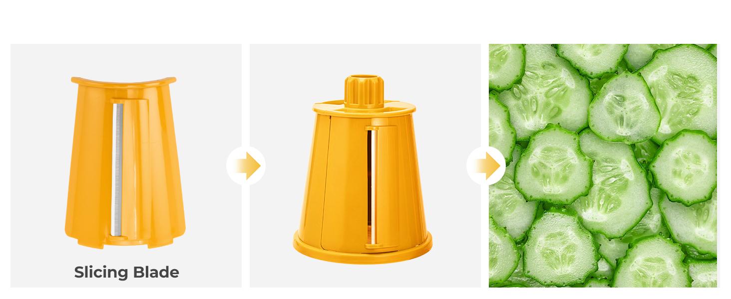 SUSTEAS Rotary Cheese Grater with Handle, Food Chopper Comes with 5 Well-Designed Blades and Powerful Suction Cup Base, 1 Blade Storage Box Kitchen Utensils Vegetable Cutting Slicer Potato Cutter