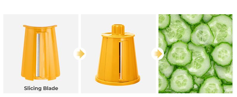 SUSTEAS Rotary Cheese Grater with Handle, Food Chopper Comes with 5 Well-Designed Blades and Powerful Suction Cup Base, 1 Blade Storage Box Kitchen Utensils Vegetable Cutting Slicer Potato Cutter