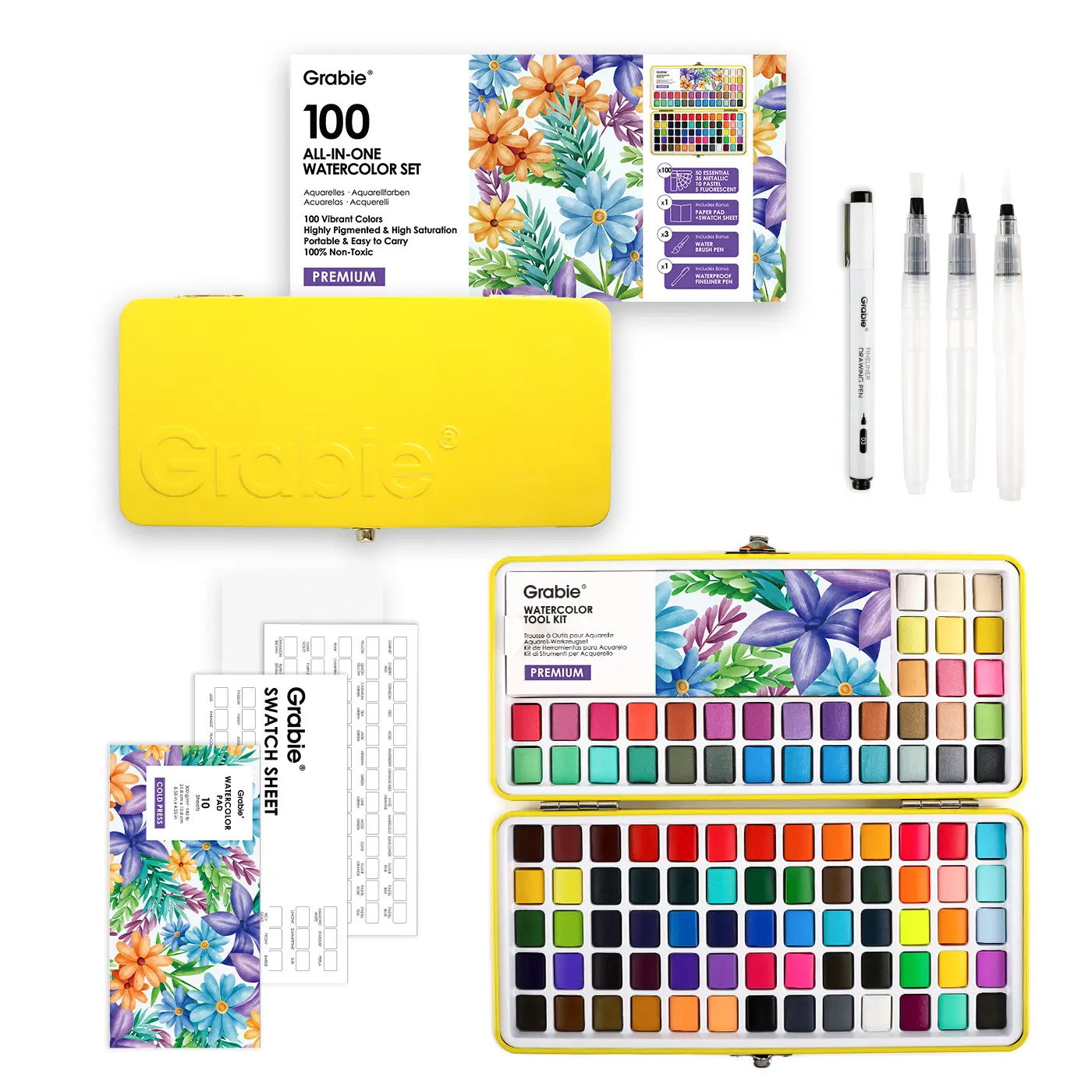 Grabie All-In-One Premium Watercolor Set of 100, Back to School, Class Reward Gift Idea