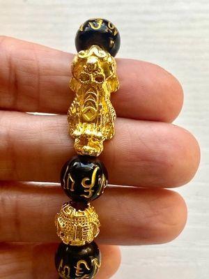 100% Authentic Obsidian feng shui bracelet 24k gold plated wealth bracelet 12mm