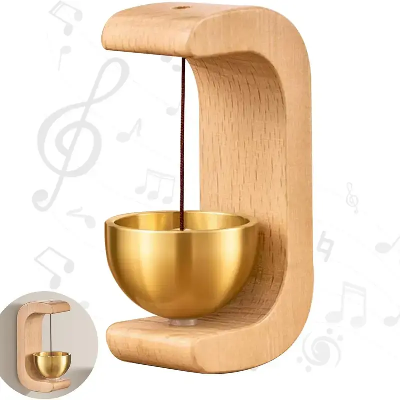Vintage Solid Wood Doorbell with Wooden Base, Suction Door-Magnetic Hangable Design, Home Decor Ornament for Entryway