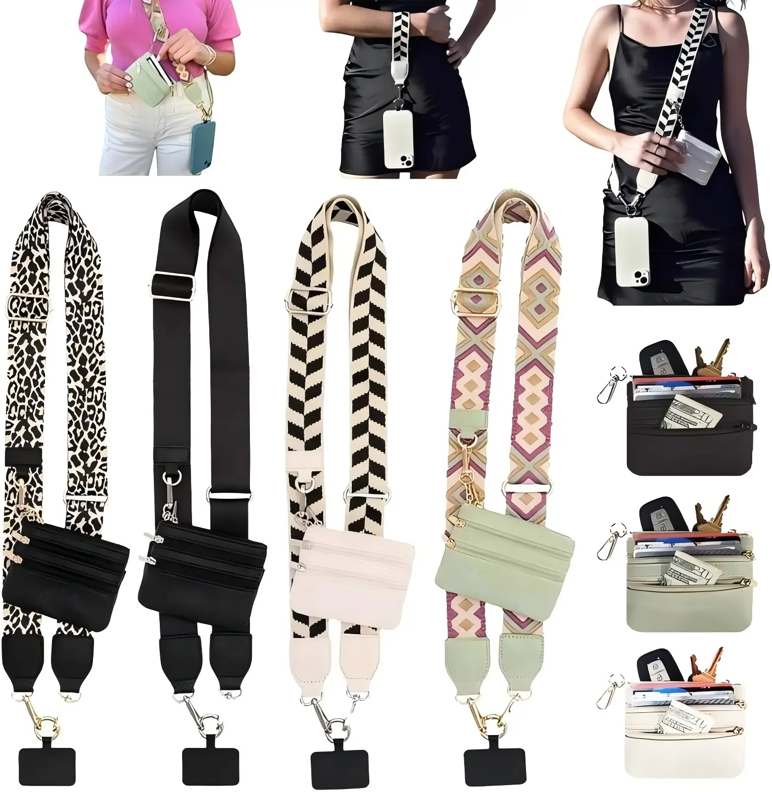 Cross  body  cell  phone  holder,Adjustable Crossbody Phone Lanyard with Zippered Pouch - Clip and Go Strap for Phone and Wallet, Hands-Free Multifuctional Cell Phone Strap for Women/Men, Perfect for Travel, Running, Shopping