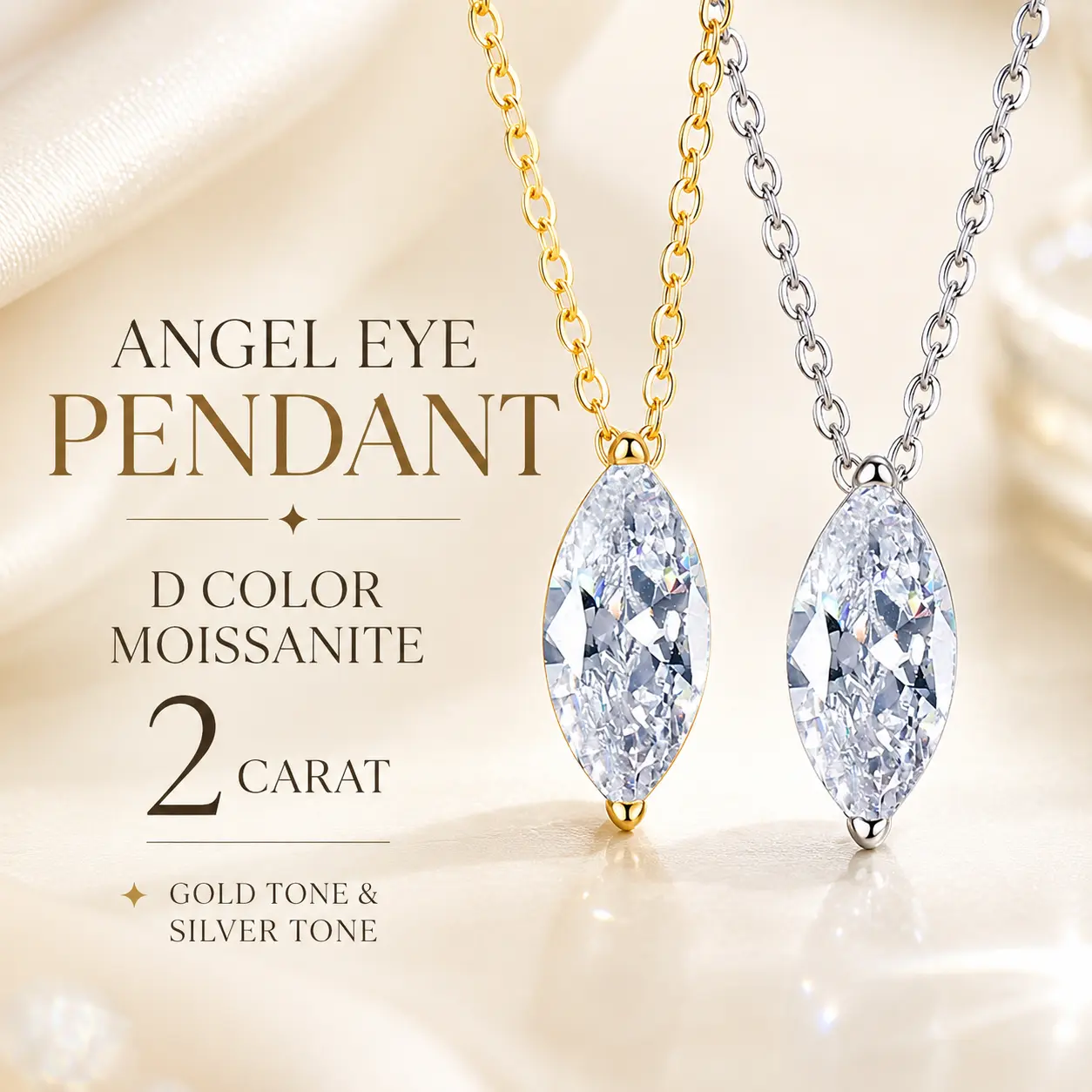 Loysun 2ct D Color Angel Eye Pendant Necklace, Moissanite & Sparkling Zircon Optional, Women's Fine Jewelry, Daily Wear Anniversary Birthday Gift for Her
