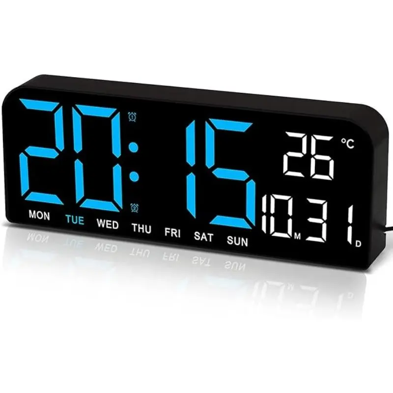Modern Low-Profile LED Digital Alarm Clock with Glass - Bedroom Bedside Clock, Simple Layout, Quick Reads, Large Display (Time/Temperature/Day), Auto Dimming, USB-Powered Port, Hangable Frees Desktop Space, Senior-Friendly Home Decor for Nightstand
