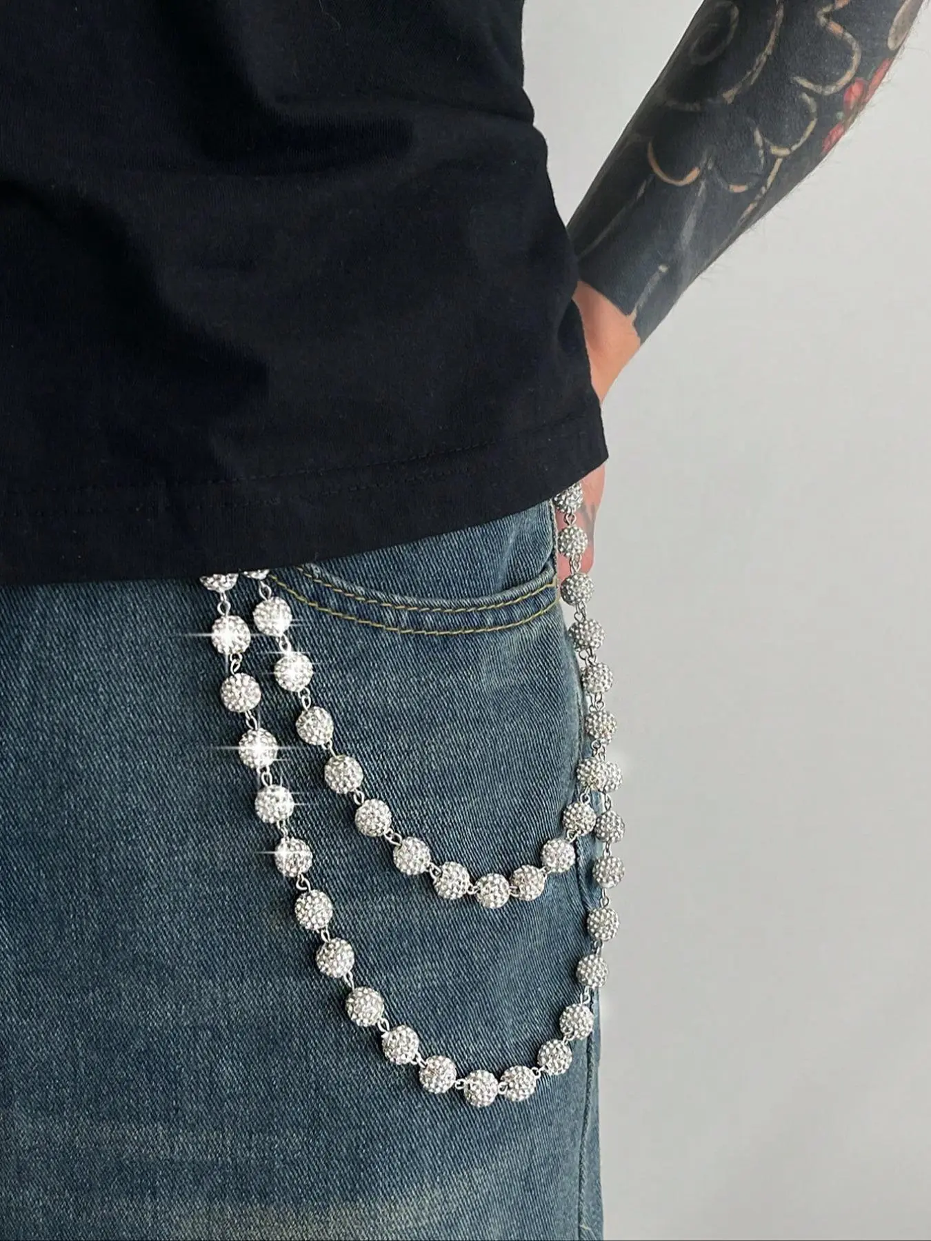 Stylish Multi-Layer Rhinestone Chain Waist Chain for Men, Unique Body Chain Accessory, Ideal for Pant Decoration, Chic Body Jewelry, Fashion Body Jewelry