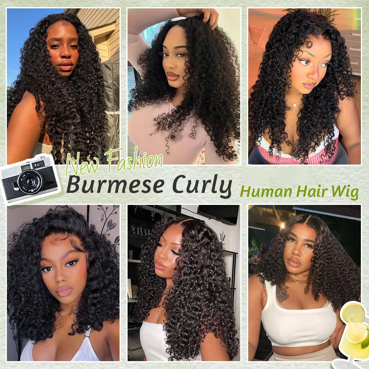 200 Density Burmese Curly Wig Human Hair with Spiral Curls End 12A Virgin Raw 13x6 HD Lace Closure Wigs Human Hair for Women 26 inch Wear and Go Glueless Wigs Human Hair Pre Plucked Triple Lifespan