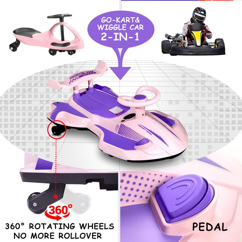 12V Electric Wiggle Car with Pedal, 2 in 1 Wiggle Car Ride On Toys for Kids Ages 3 and Up, Anti-Rollover Flashing Wheels, Bluetooth, Music,Christmas present,Devil Car,Demon Wiggle Car,Drift Swing Car