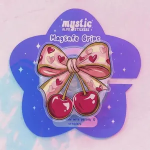 Coquette Cherry Bow Kindleholder – Pink Ribbon with Hearts Design, Soft Girl Aesthetic Magneticphonegrips, Trendy Y2K Accessory, Sweet Gift for Her