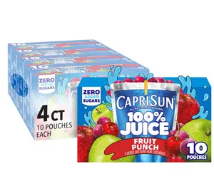 Capri Sun 100% Juice Fruit Punch Naturally Flavored Juice Blend, 40 ct Pack, 4 Boxes of 10 Pouches