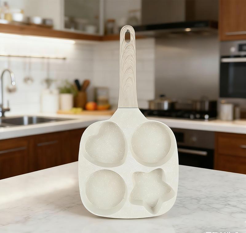 2026 Non-stick Star Hole Design Egg Frying Pan,4 Hole Skillet with Handle,Granite-Style Breakfast Skillet,Medical Stone liner,Nonstick,Easy to Clean,for Breakfast, Eggs,Burgers,for all stoves,Beige,20*20*3.5cm