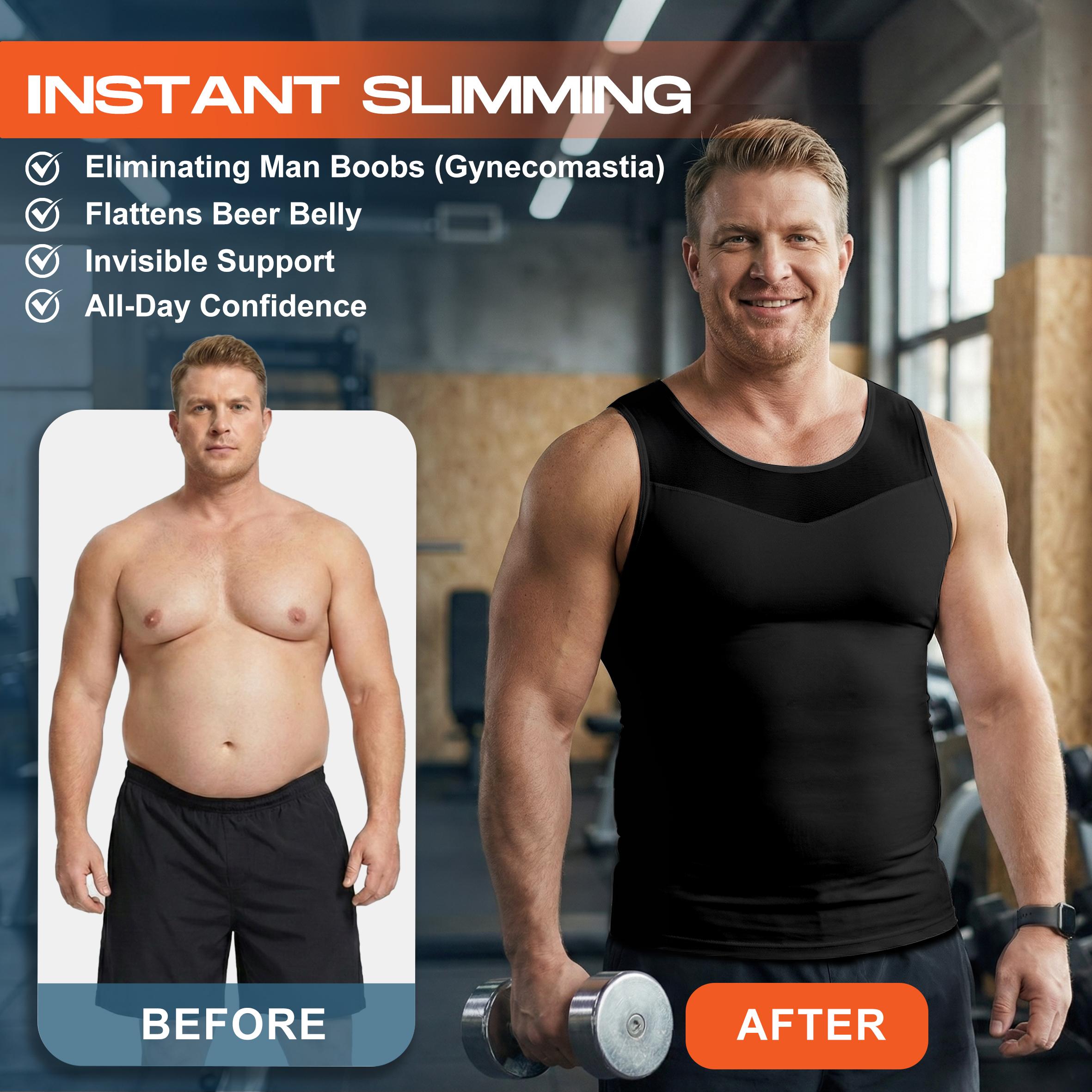 【ruflum】Men Compression Shapewear Tank Top Seamless Undershirts Bionic Targeted Tummy Control Eliminate Gynecomastia X-Shape Back Stretch Posture Correction Breathable Mesh Fabric Basic Menswear for Special Events Business Dating Sports Gym, Holiday Gift