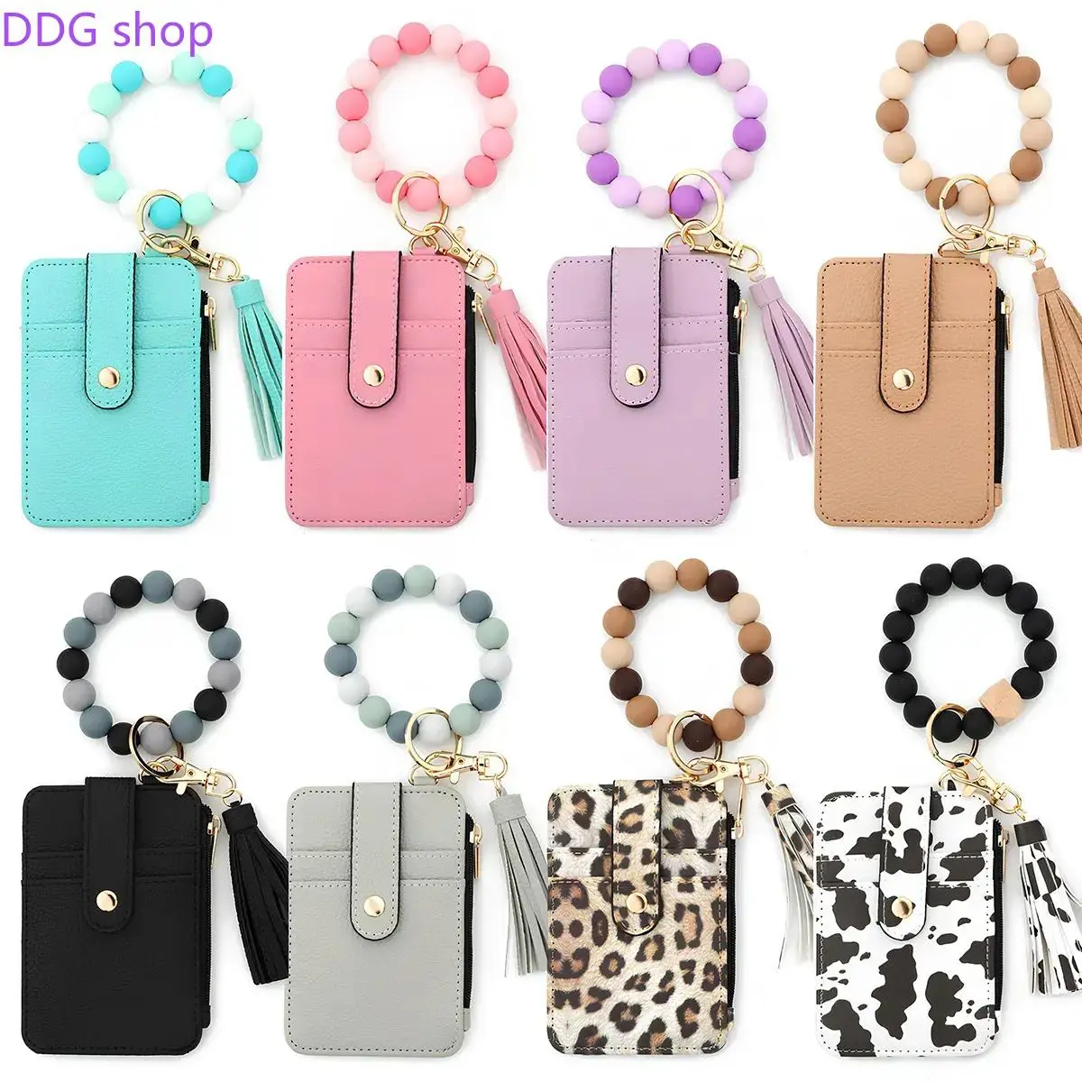 Women Boho Style Keychain Wristlet,  Anti-Theft Credit Card Holder, Floral Tassel PU Leather Multi Slot Wallet, Gorgeous Accessory for Bag & Keys, Ideal Holiday & Daily Gift