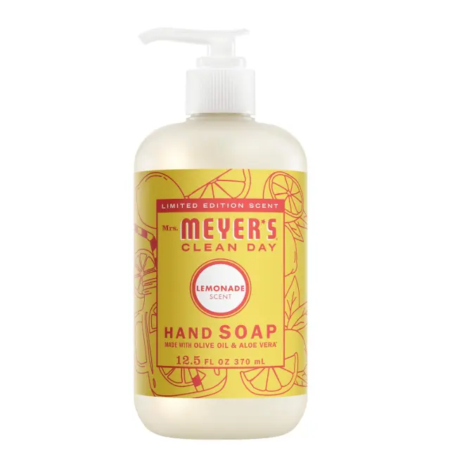 Mrs. MEYER'S CLEAN DAY Liquid Hand Soap, Cruelty Free and Biodegradable Hand Wash Formula Made with Essential Oils, Limited Edition Lemonade Scent, 12.5 oz Bottle