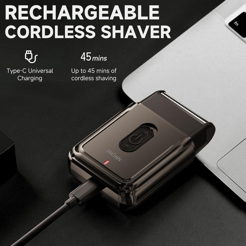 ENCHEN Electric Foil Shaver for Men, Compact Shaver, One-Button Use Waterproof Comfort Body Shaver for Men, Comfortable Grip, Rechargeable Cordless Shaver, Deep Clean Shave Anytime, Anywhere, Portable Design - Ideal Companion for Home and Travel