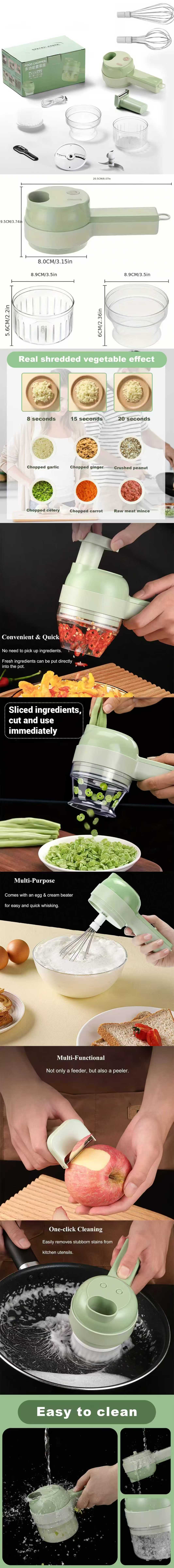 5-in-1 Electric Food Chopper Set – Multi-Functional Handheld Processor with Dual Beaters for Eggs & Cream + Cleaning Brush | Perfect for Vegetables, Meat & Salad Prep
