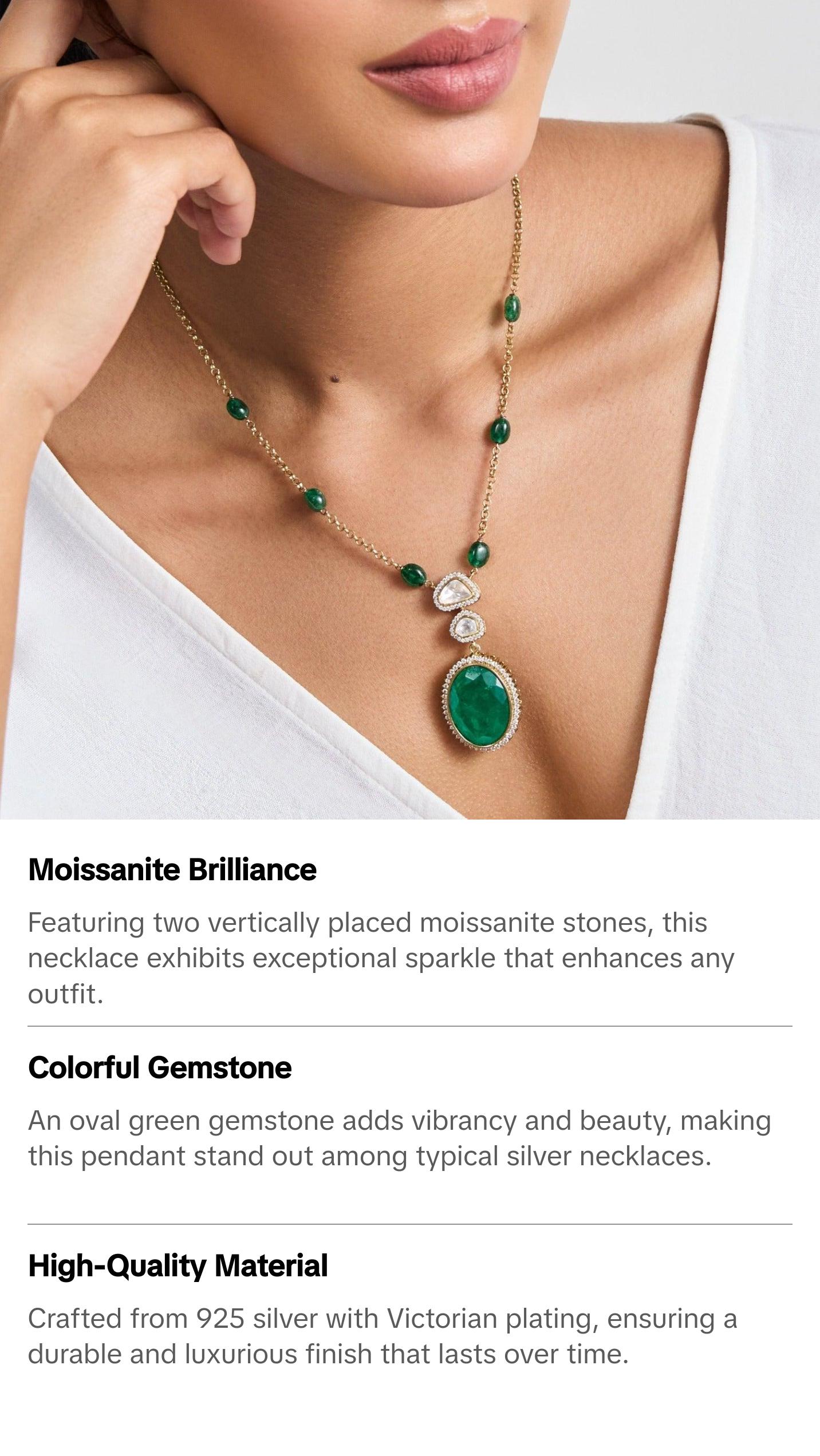 Safa Moissanites and Gemstone Silver Pendant Necklace