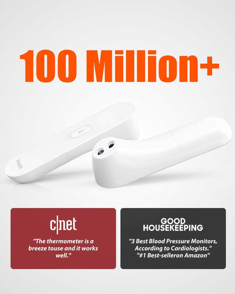 iHealth PT3 No-Touch Forehead Thermometer, 3 Ultra-Sensitive Sensors, Quiet Vibration Feedback, Large LED Digits, Accurate Thermometer Fever for Home Healthcare White