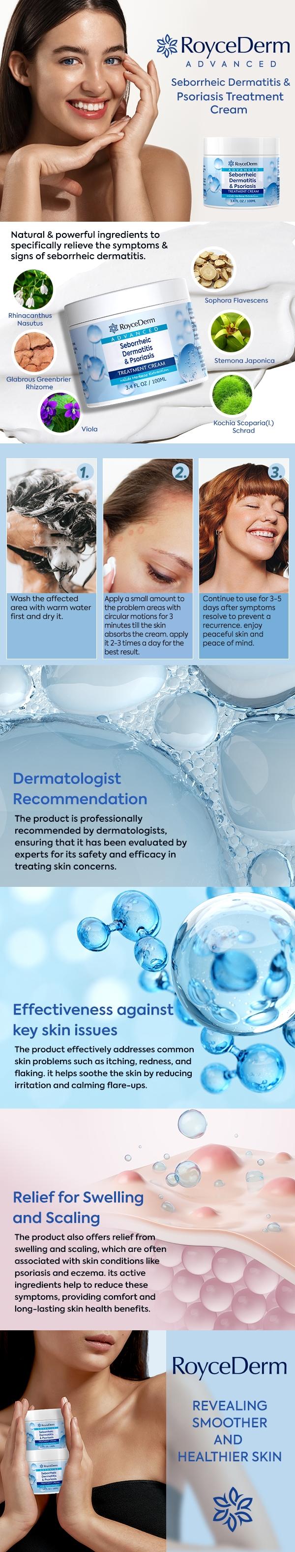 Roycederm Seborrheic Dermatitis Cream, Scalp Treatment for Psoriasis, Folliculitis, Dry Scalp, Dandruff, Anti-Itch Cream for Soothing Relief