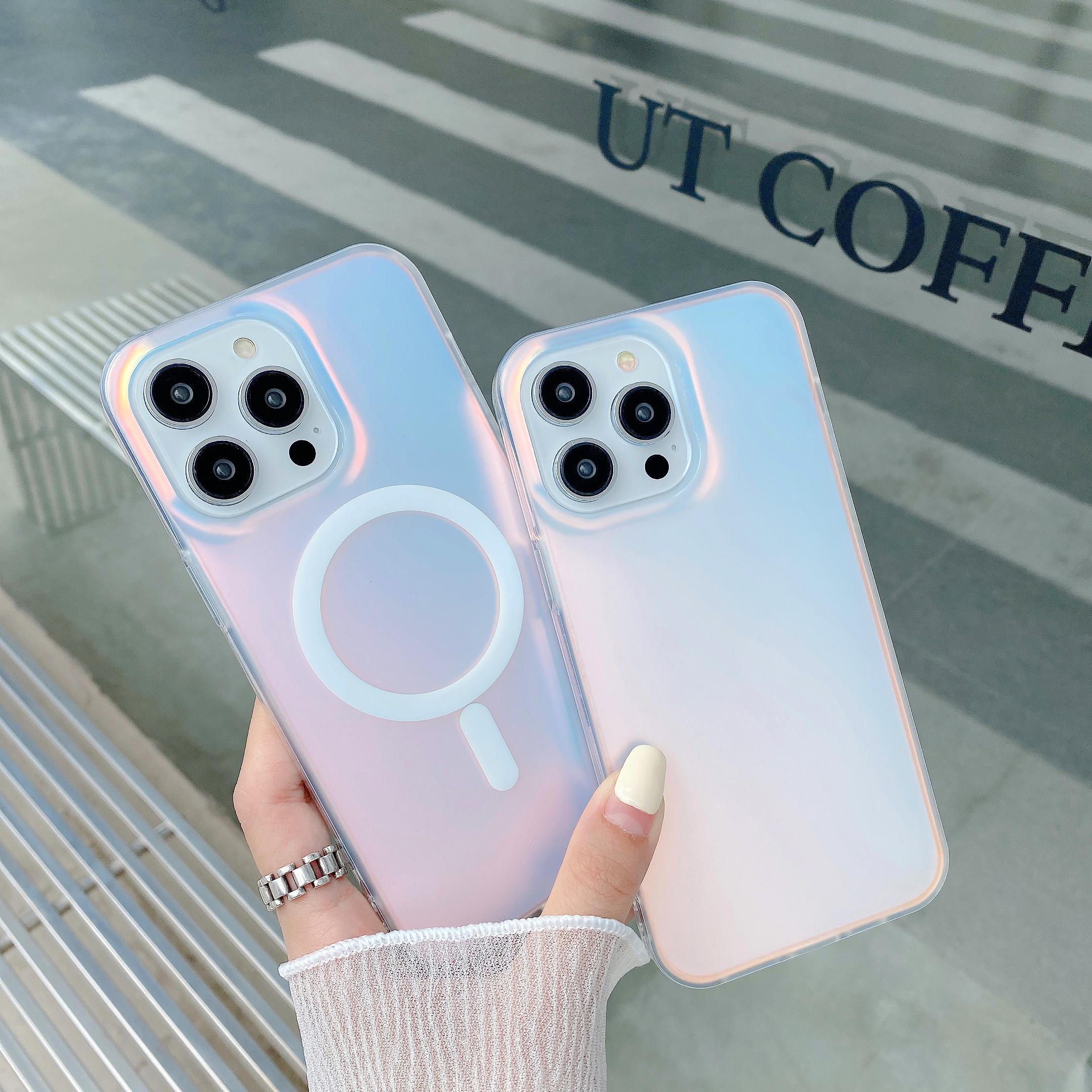 Caseethy Holographic Iridescent Rainbow Phone Cases for iPhone 17 Pro Max, 13,14,15,16 Wireless Shockproof Magnetic Protective With Magsafe