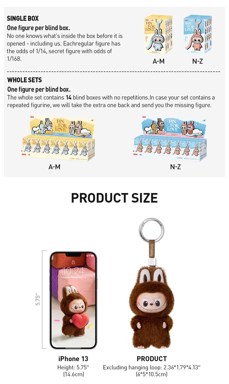 POP MART THE MONSTER Pin for Love Series - Vinyl Plush Pendant blind box (A-M), Labubu Collectible Toys, Valentine’s Day Gifts-2.0