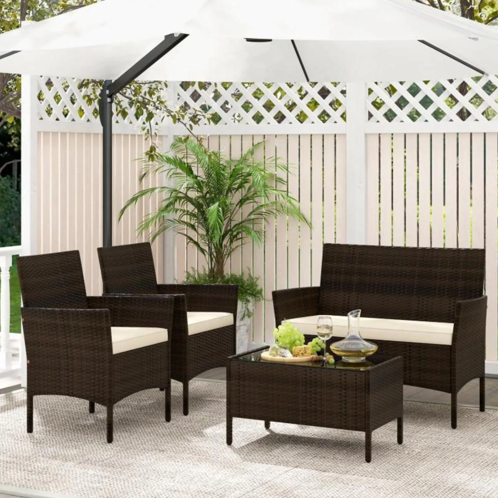 [Clearance] COSTWAY Outdoor Patio Rattan Furniture, 2/3/4 Pieces Sofa Set with Cushions & Coffee Table, Modern Patented Wicker Loveseat-Deals for You Days,4th of july decor, dad gift