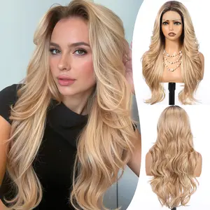 HAIRCUBE 13x4 HD Lace Front Synthetic Dirty Blonde Highlight Wig for Women 26 Inch,Heat Resistant Long Wave Layered, Glueless Lace Front Wigs