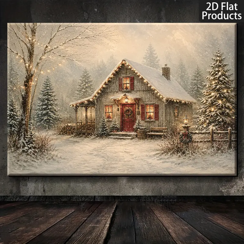 [2D Flat] 1pc Farm Christmas Canvas Wall Art, Snow Red Barn Christmas Poster Print, Winter Holiday Decor, Xmas Wall Art, Ideal for Farmhouse Prints, Christmas Gifts