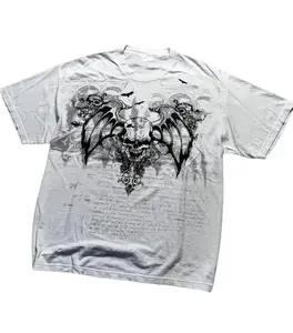 Vintage Winged Skull T-Shirt, Goth Grunge Bat Wings Graphic Tee, Y2K Rock Emo Shirt, Crew Neck, Short Sleeve, Cotton, Gift for Alternative Him Her, Unisex Punk Rock Top