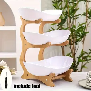 3-Tier Heavy-Duty Bamboo Fruit Stand - Space-Saving Kitchen & Living Room Storage Rack, Easy Assembly, Sturdy Tiered Serving Tray for Home, Parties, Dining - Ideal Halloween or Birthday Gift for Modern Households, Party Display