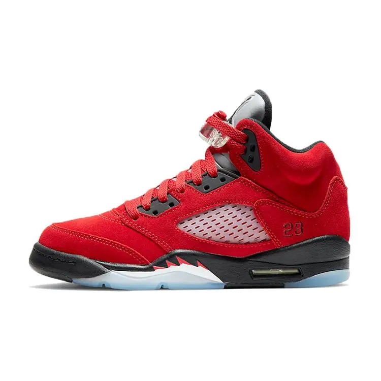 Men's Casual Jordan 5 Retro Raging Bull Red 2021 GS Casual Wear Trainers - Retro Look, Raging Bull Design, Laces, Rubber Sole, US 4.5, EUR 36.5