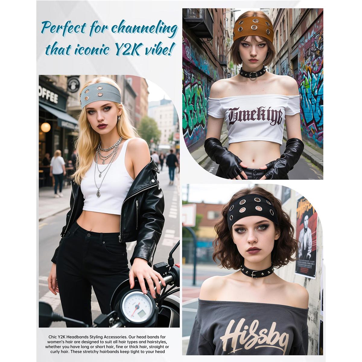 Punk Women Hollow Out Metal Eyelets Elastic Headband Y2k Punk Girls Rock Stretchy Wide Hairbands Headwear Hair Accessories Punk Women Hollow Out Metal Eyelets Elastic Headband Y2k Punk Girls Rock Stretchy Wide Hairbands Headwear Hair Accessories