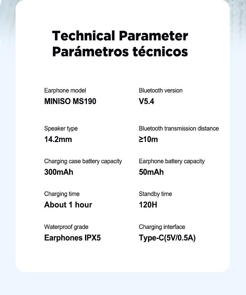 MINISO MS190 Wireless Headphones Bluetooth 6.0 Sport Earphone Built-in Microphone HIFI Sound Quality Earbuds