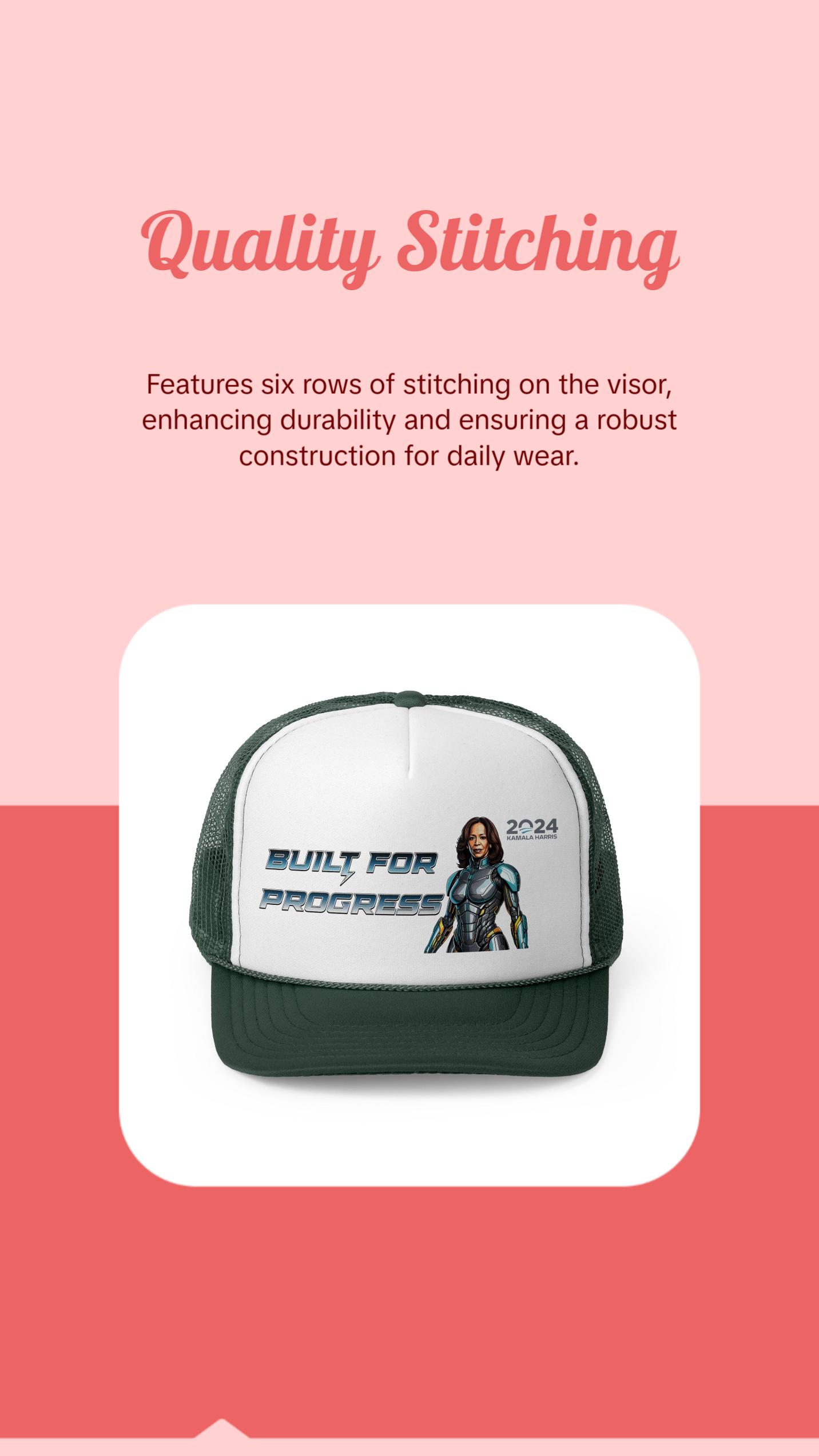 Kamala Harris "Built for Progress" Cyborg Trucker Hat - Futuristic Political Campaign Cap