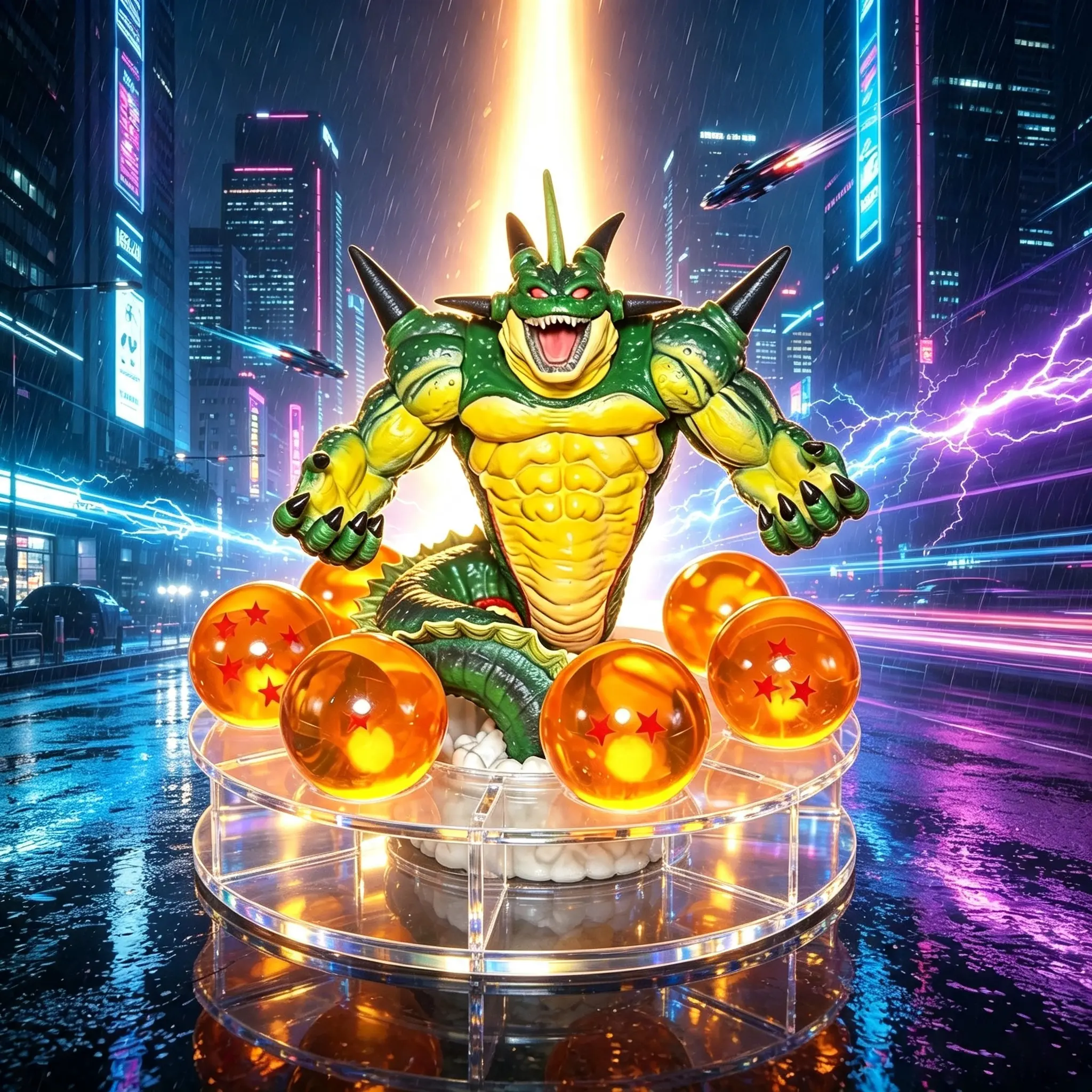 DBZ Anime Resurrection Dragon Collectible Figurine Kit, 7 Pcs Transparent Star Spheres with Acrylic Display Base, Desktop Ornament for Collection & Gift.