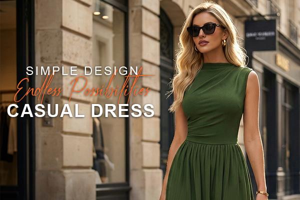 Miusol 85234B Women's Summer Maxi Dresses for Women 2026 Spring Sleeveless Half Collar Casual Ruched Swing A-Line Dress with Pocket Sundress Flowy Beach Dress