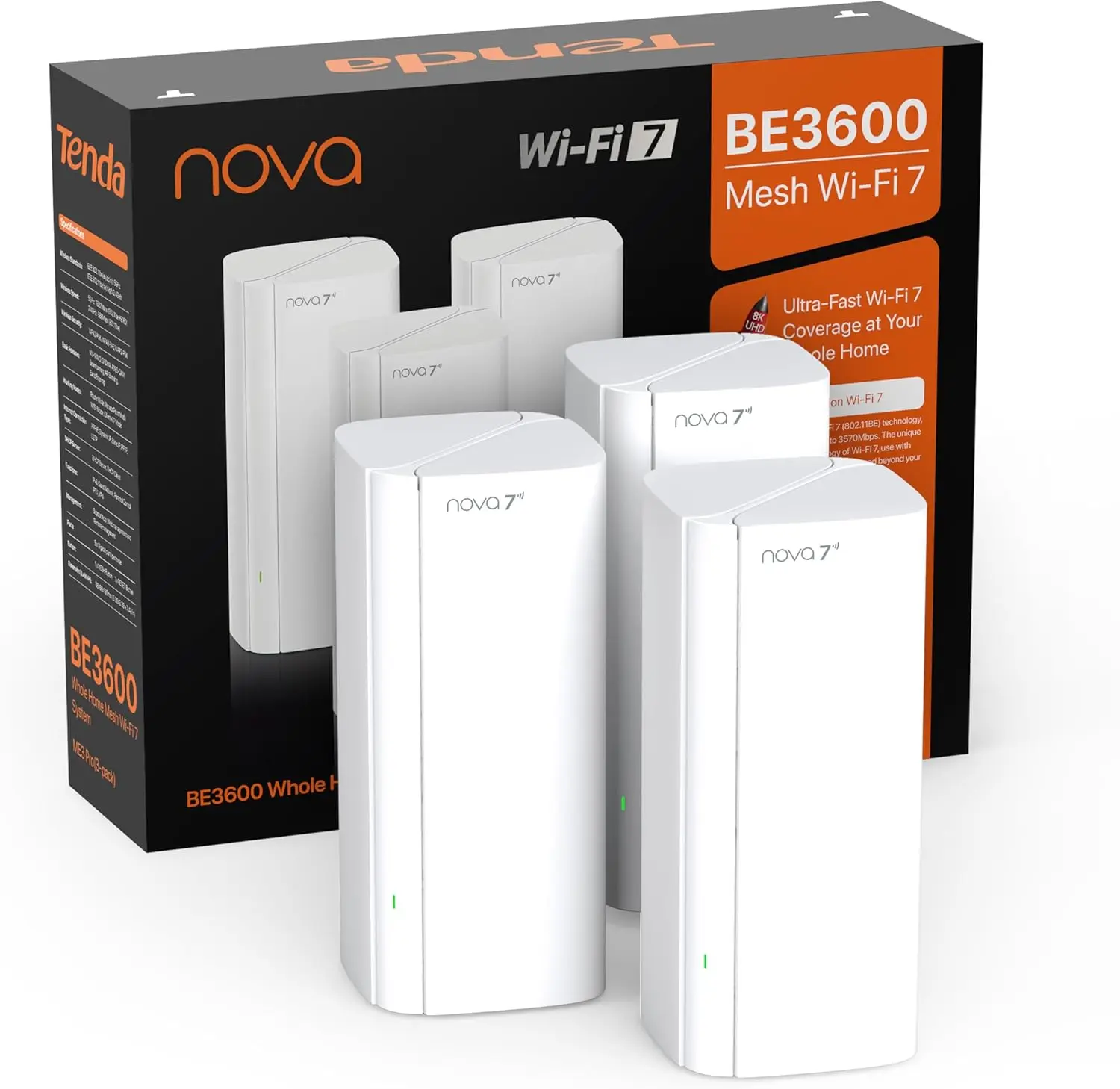 Tenda WiFi 7 Mesh System BE3600 (3 Pack) – Dual Band Mesh WiFi System for Home, Covers Up to 6,600 Sq. Ft., Mesh Network with 1×2.5G, 2×1G Ports, Supports 160+ Devices, MLO, VPN, 4K QAM, ME3 Pro parental control tiktokshopbacktoschool