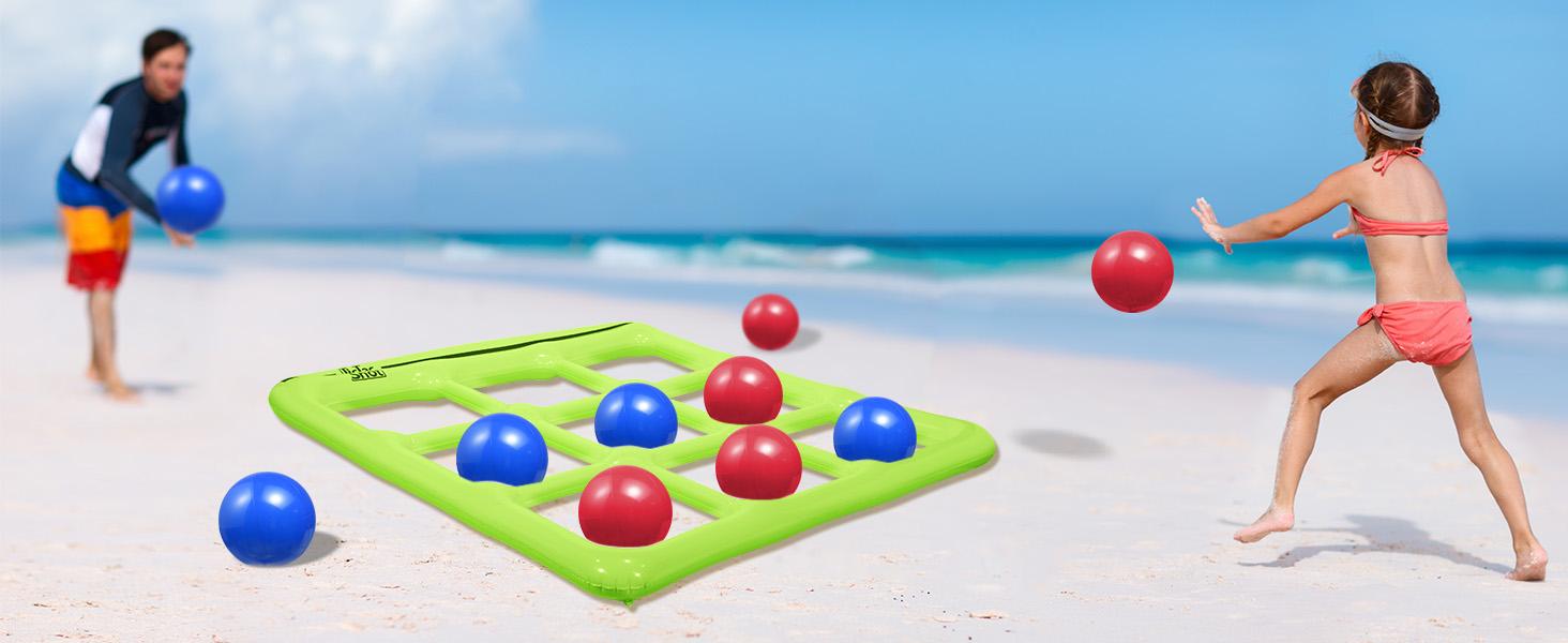 Pool Toys Games Set, Tic-Tac-Toe Inflatable Pool Toy with 10 Balls - Pool Games for Adults Teens Kids 2-10 Players - Pool Party Decorations Poolside Fun