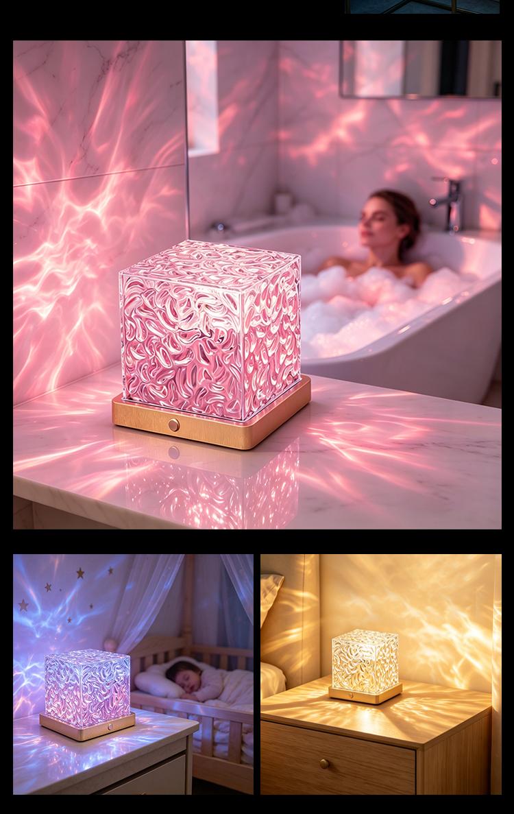 Super Upgraded 16- Colors Water Ripple Projector Lamp with Bluetooth Speaker Music Sync Rechargeable Ocean Wave Ambient Light Remote Night Light Aesthetic Room Decor home light projector galaxy